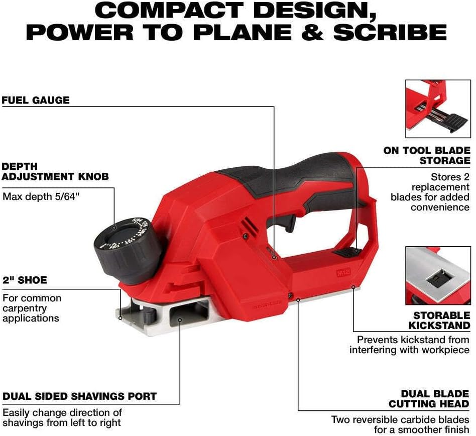 2524-20 para Milwaukee M12 FUEL 12V 2 pulgadas Cepilladora inalámbrica sin escobillas – (herramienta desnuda)