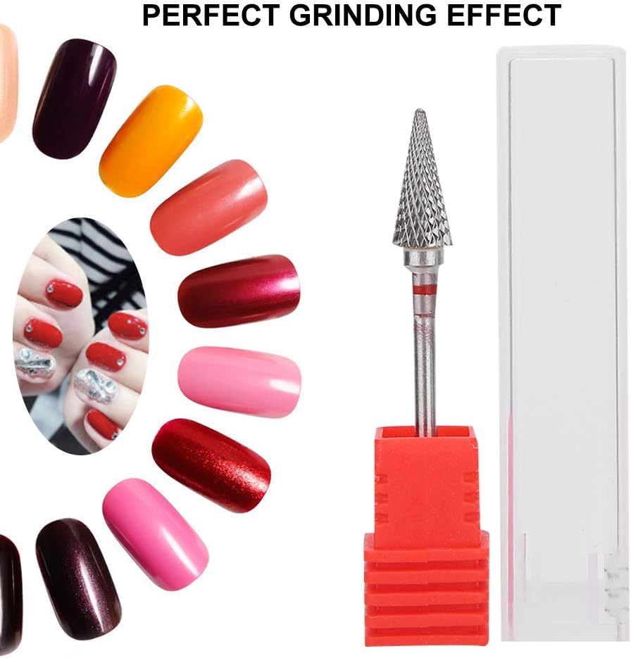 Keenso Broca de uñas, forma cónica profesional, punta de manicura de acero de tungsteno para manicura, pedicura, eliminación de gel, semipermanente,