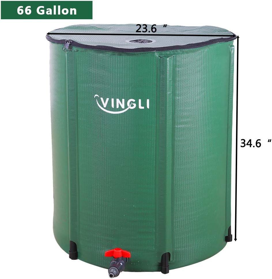 VINGLI – Barril de lluvia plegable de 66 galones, tanque portátil de almacenamiento de agua, sistema de recogida de agua de lluvia, contenedor de