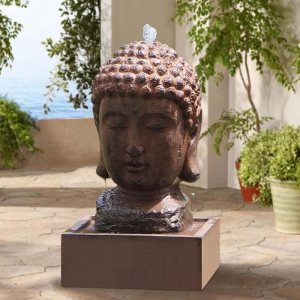 Fuente de agua de Buda para interiores y exteriores, estatua zen, decoración grande de fibra de vidrio, fuentes decorativas en color roca, 24 Fuente de agua de Buda para interiores y exteriores, estatua zen, decoración grande de fibra de vidrio, fuentes decorativas en color roca, 24