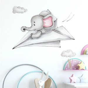 Calcomanías de pared de papel de elefante para bebé, diseño de animales de dibujos animados de sacinora DIY, vinilo extraíble para despegar y pegar Calcomanías de pared de papel de elefante para bebé, diseño de animales de dibujos animados de sacinora DIY, vinilo extraíble para despegar y pegar
