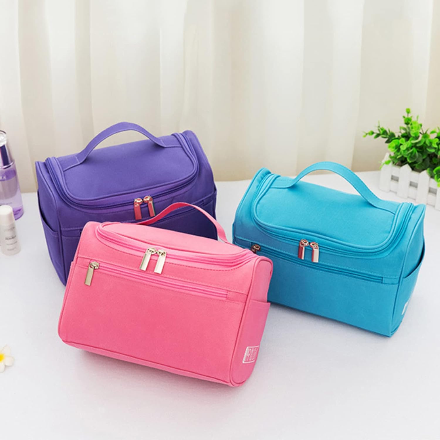 Maquillage Organizador con agarre de tela Oxford cómoda bolsa de mano para maquillaje negro