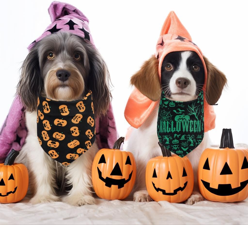 Duuclume 2 unidades de bandana para perro, Halloween, Navidad, patrón de Halloween, lavable, triangular, reversible, accesorios para niños y niñas,