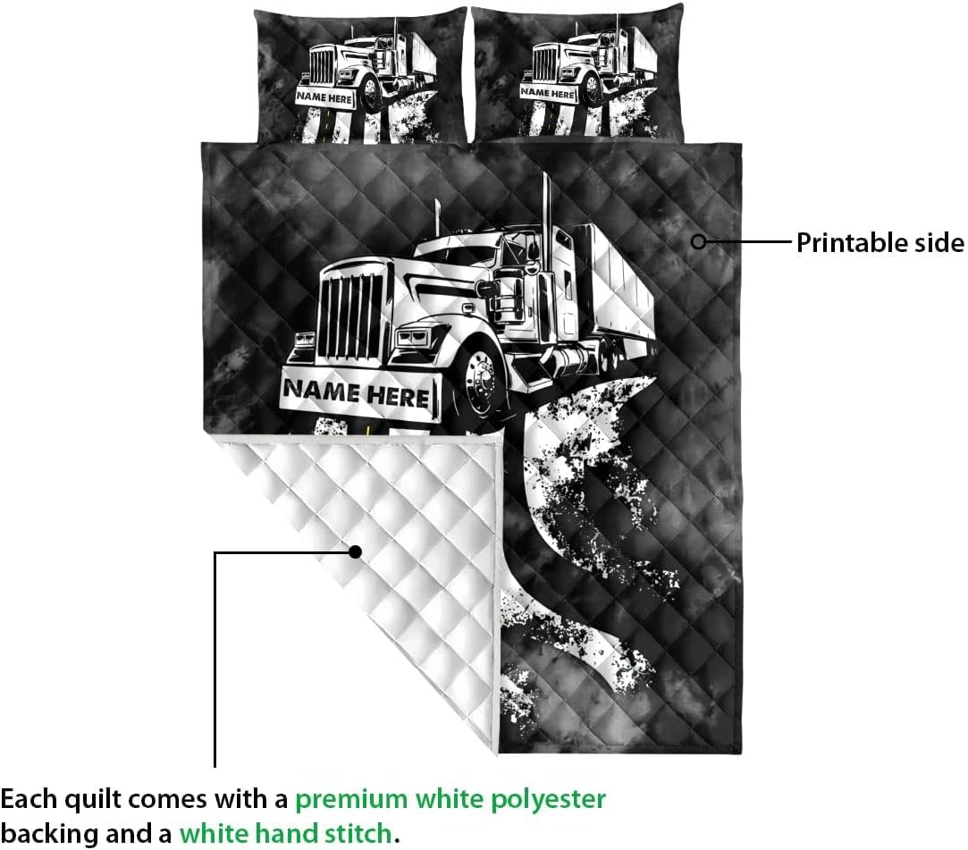 OhaPrints Regalo personalizado en blanco y negro para camionero, conductor de camionero, manta y fundas de almohada, juego de ropa de cama y funda