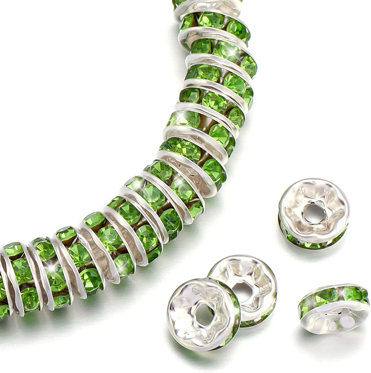 HAAMIIQII 100 cuentas espaciadoras Rondelle de 0.157 pulgadas chapadas en plata, diamantes de imitación de cristal checo para hacer joyas, cuentas