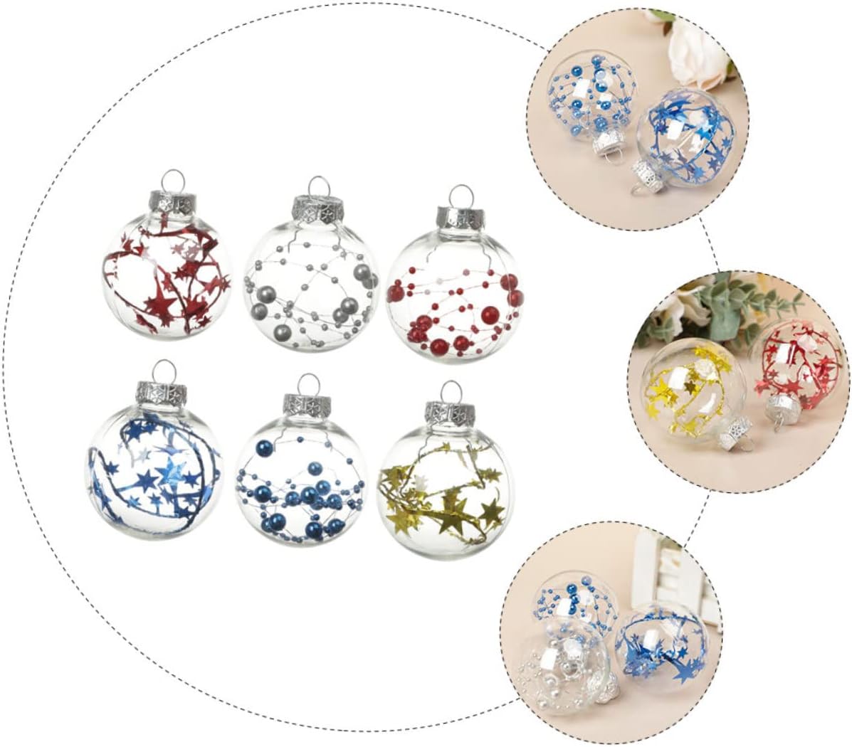 Zerodeko 6 bolas de Navidad decorativas, inastillables, adornos de Navidad transparentes, adorno de bola rellenable, bola de árbol de Navidad, bola