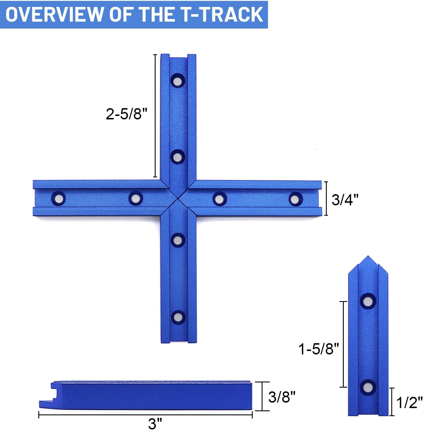 Pista en T de aluminio de 243648 pulgadas con tornillos para madera, perfil de doble corte universal con agujeros de montaje preperforados para