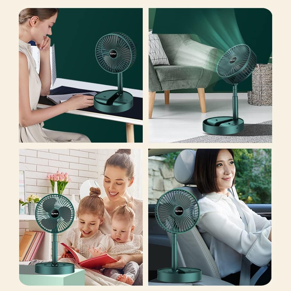 Ventilador de escritorio recargable portátil, ventilador plegable de 3 velocidades de altura ajustable con temporizador, carga USB recargable de