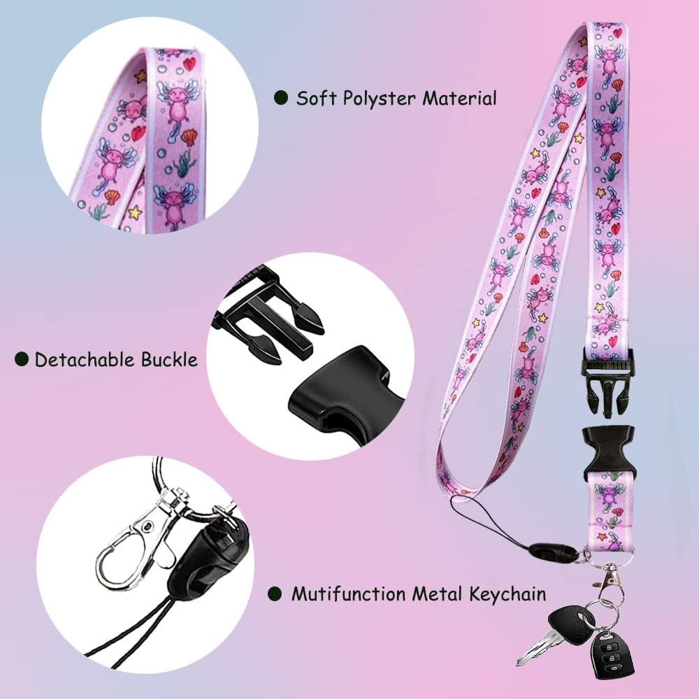 Lindos soportes retráctiles de identificación de ajolotl con clip, cordón desmontable para llaveros, adecuado para pase de autobús, tarjeta de