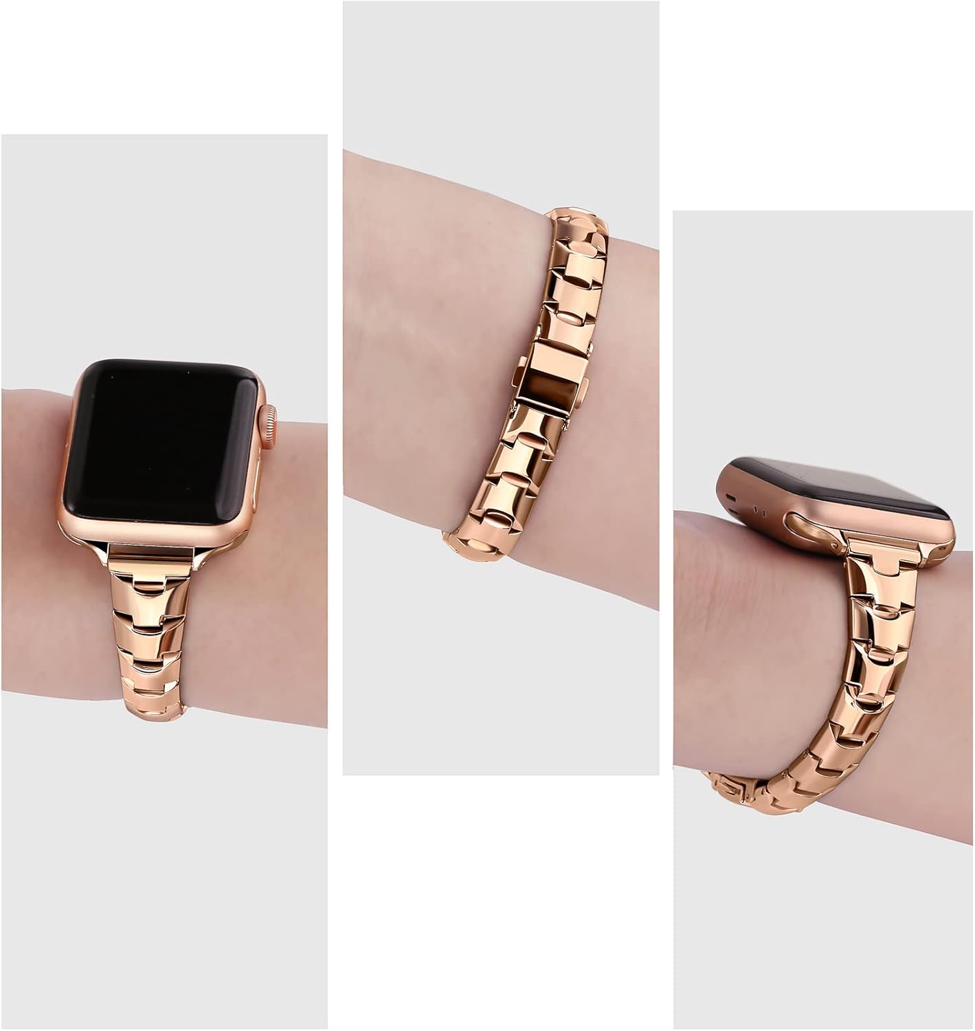 Secbolt Correas delgadas compatibles con Apple Watch de 1.49, 1.57, 1.61, 1.65, 1.73 y 1.77 pulgadas, iWatch Series 987654321SE, pulseras de acero