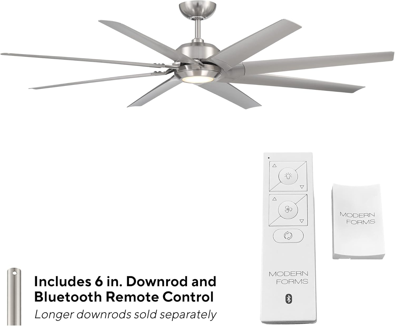 Roboto XL – Ventilador de techo inteligente para interiores y exteriores de 8 aspas de 70 pulgadas en níquel cepillado con kit de luz LED de 3000 K