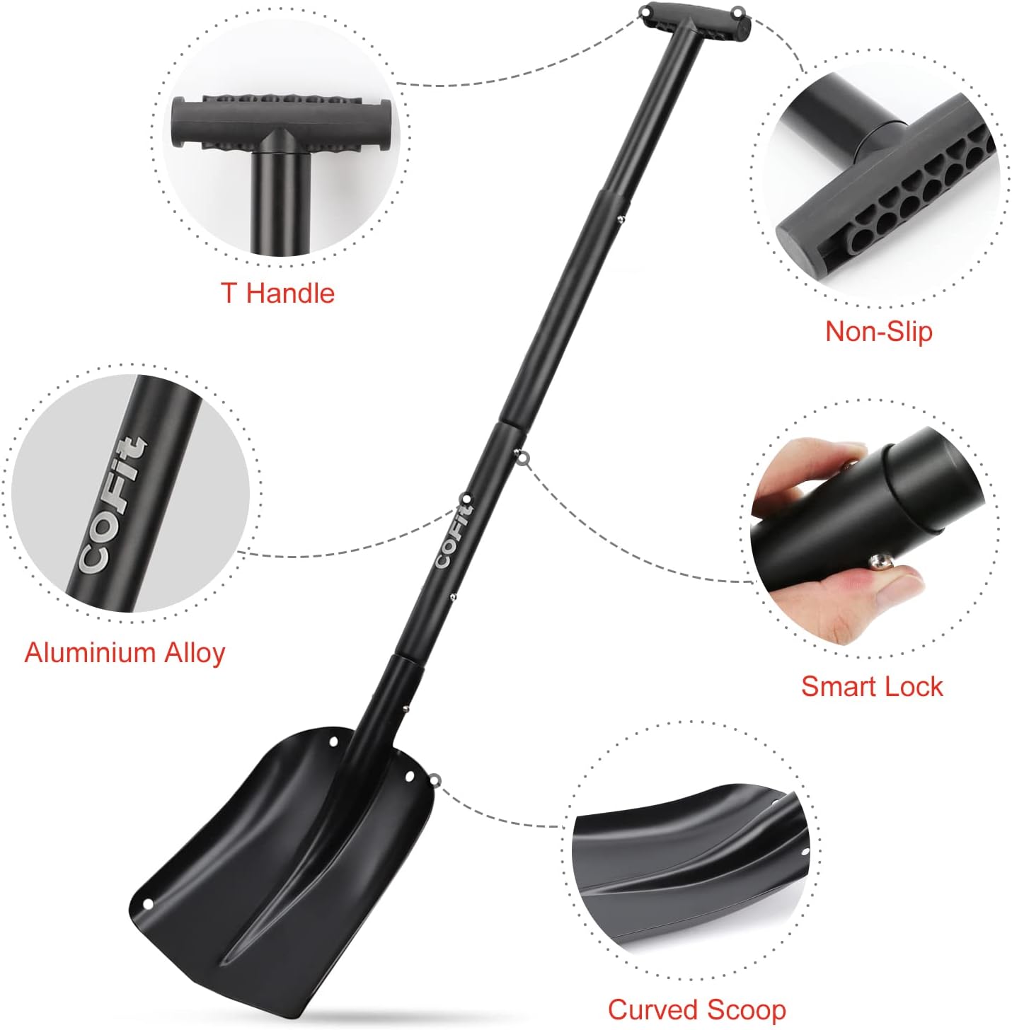 COFIT – Pala de nieve retráctil, aleación de aluminio, herramienta de eliminación de barro de arena para el auto, para camping al aire libre y