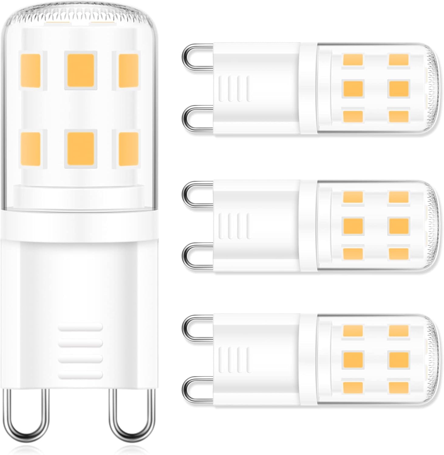 Paquete de 4 bombillas LED G9, reemplazo halógeno de 40 vatios, blanco cálido 2700 K, bombilla LED T4 no regulable, base G9 de dos pines, bombillas