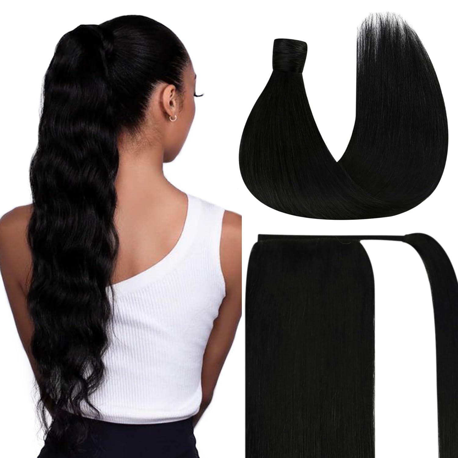 VeSunny – Extensiones de cabello humano remy lacio de 14 a 24 pulgadas, con clip para cola de caballo, juego de extensiones de cabello humano de