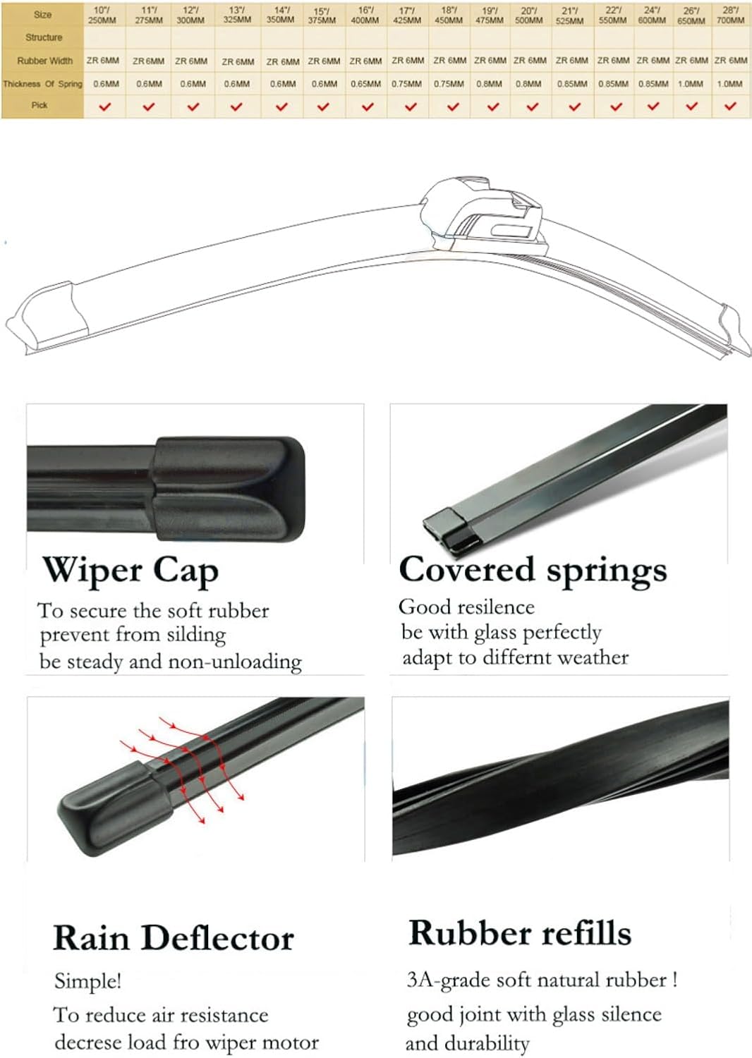 Wiper Front & Rear Wiper Blades Set Kit for Kia Cerato Sephia Spectra 2003-2008 Windshield Windscreen Window 24″ 16″ 14″(Russian Federation)