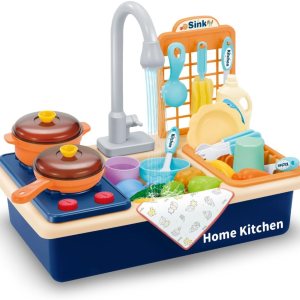 PowerTRC Juego de fregadero de cocina con estufa de cocina, ollas y sartenes, platos y cortar alimentos Viene con circulación de agua realista y PowerTRC Juego de fregadero de cocina con estufa de cocina, ollas y sartenes, platos y cortar alimentos Viene con circulación de agua realista y