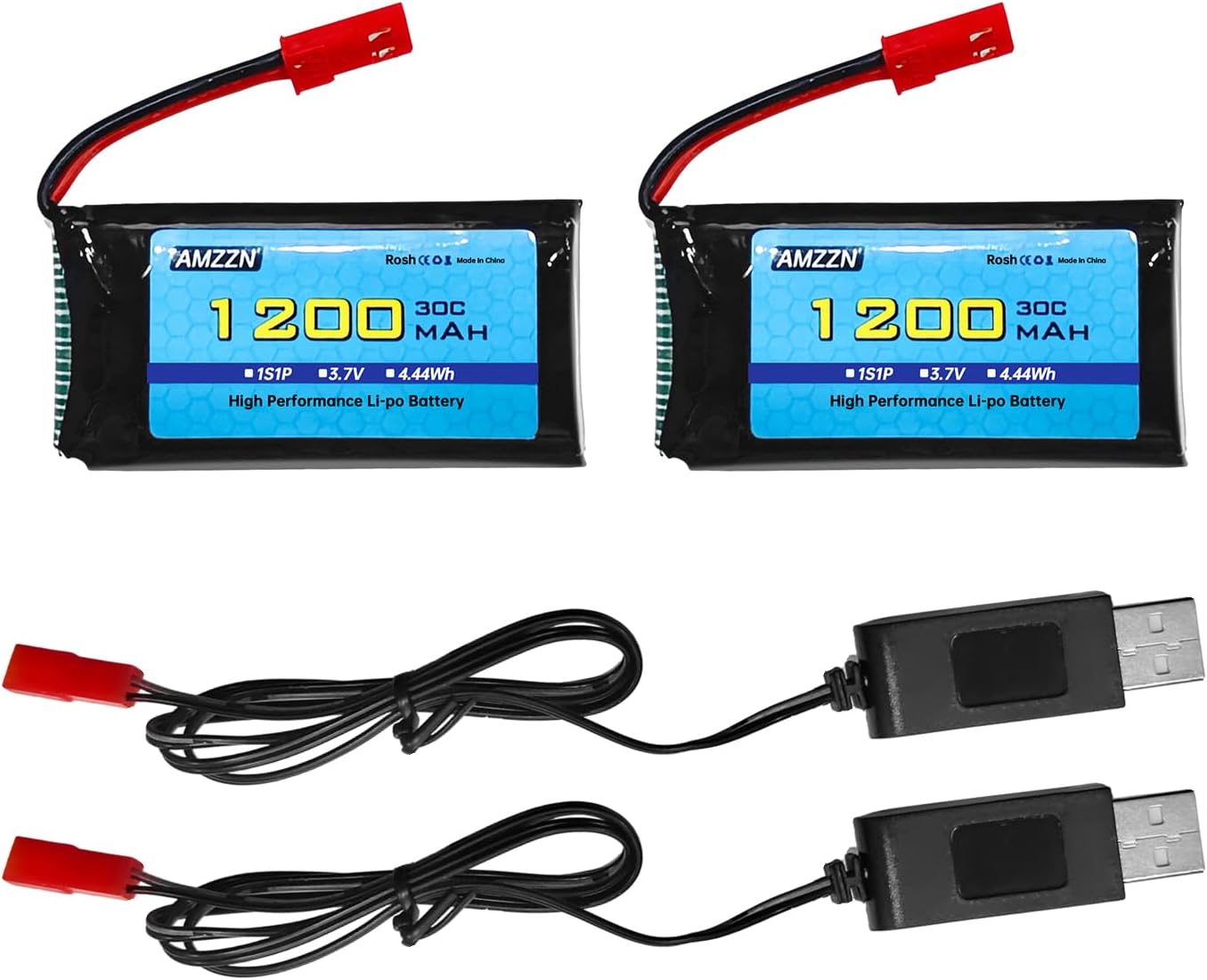 Batería Lipo de 3.7 V 1200 mAh 30C con cable de carga USB, enchufe JST para MJX T04 T05 T25 X900 X9TW V2400HD V2450FPV V2450GPS RC Drone Accesorios