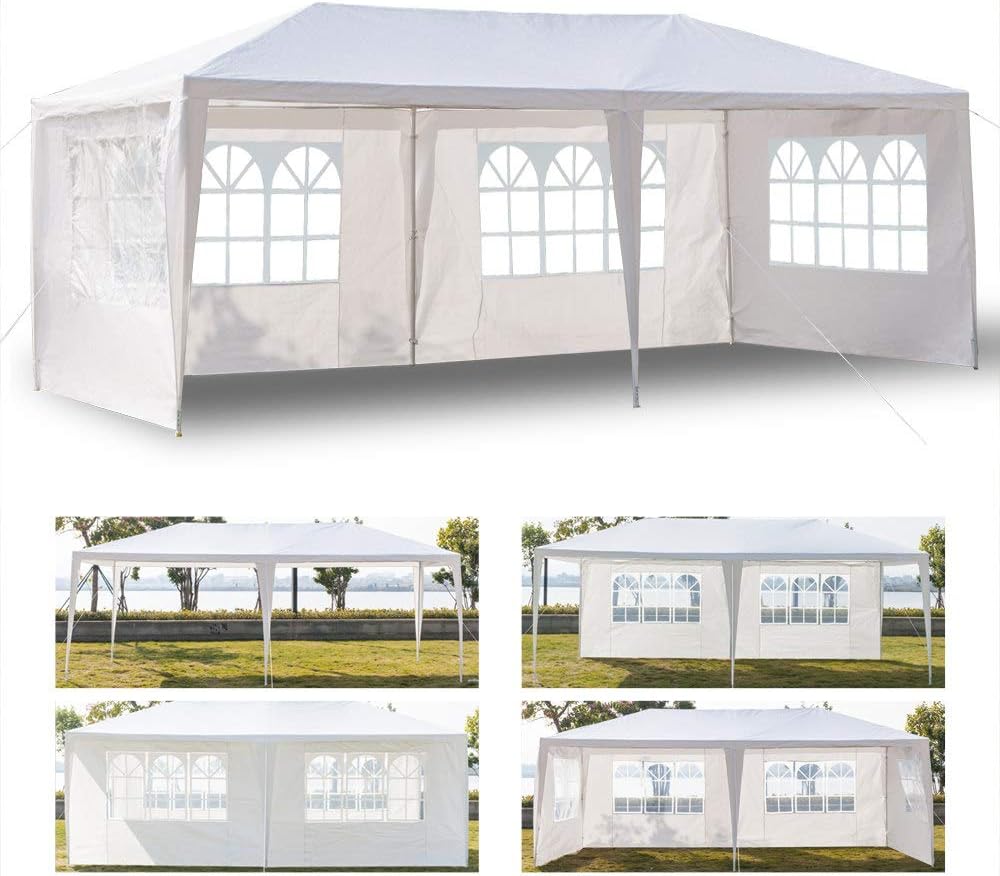 Toldo impermeable de 10 x 20 pies para exteriores, carpa para fiestas, bodas, carpa de refugio con 4 paredes laterales extraíbles, color blanco