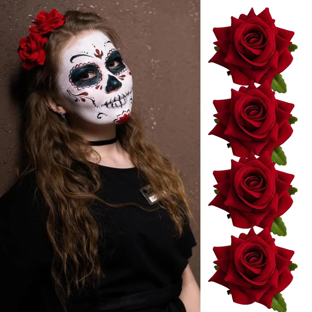 Pin up floral de rosas para decoración de disfraz de Halloween, tela mexicana, broche de flores de rosas, tocados con clip para el cabello para