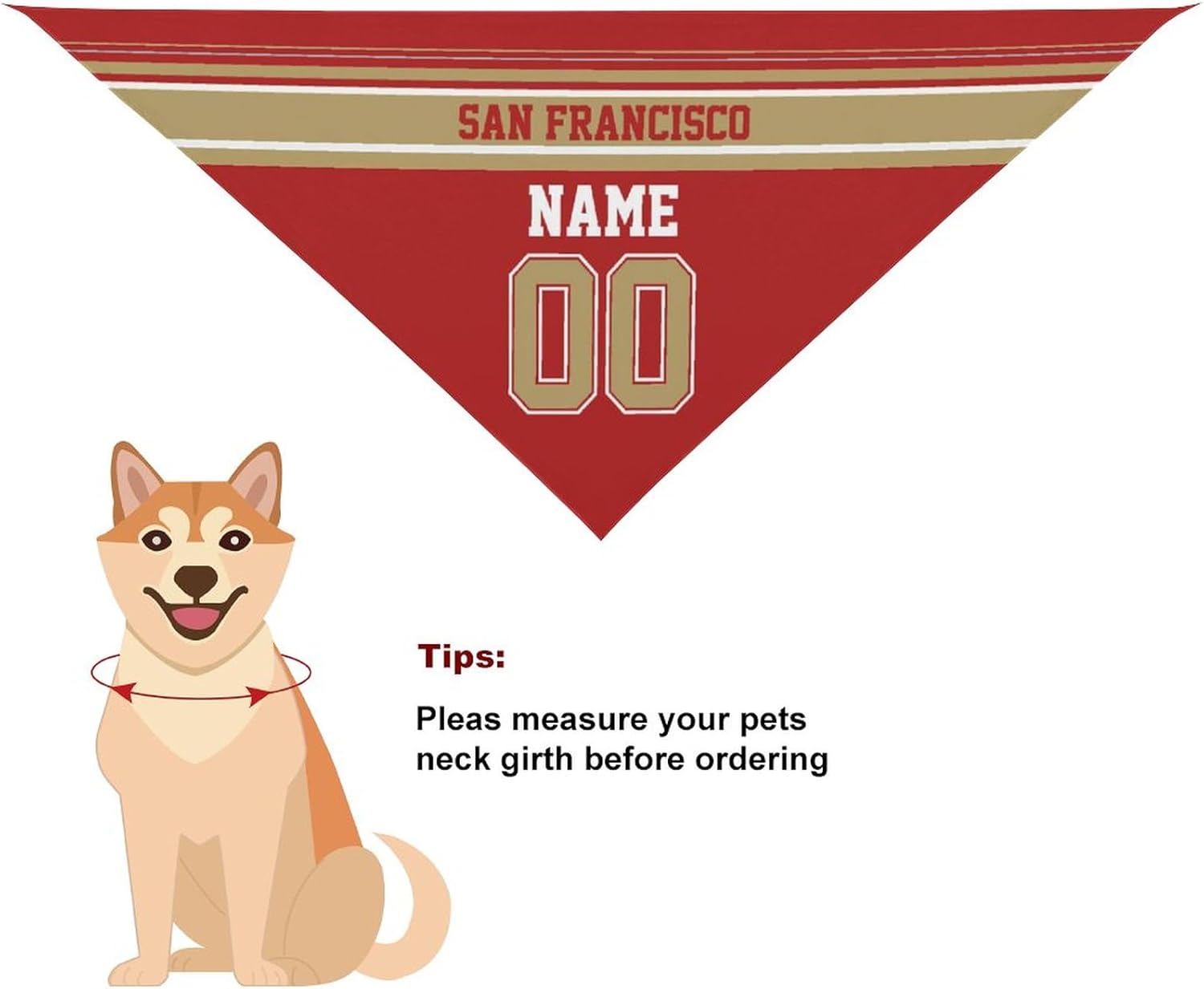 San Francisco – Bandana personalizada para perro, diseño personalizado con nombre, número de perro, bufanda de fútbol para perros, regalos para