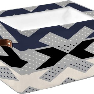 Navy Blue Black White Storage Basket for Organizing Shelves, Collapsible Storage Bins Boxes with Handle, Modern Chevron Geometric Polka Dot Art Navy Blue Black White Storage Basket for Organizing Shelves, Collapsible Storage Bins Boxes with Handle, Modern Chevron Geometric Polka Dot Art