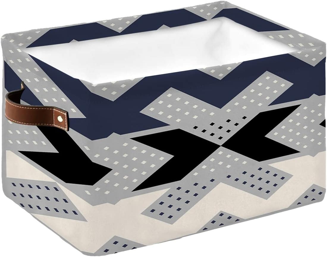 Navy Blue Black White Storage Basket for Organizing Shelves, Collapsible Storage Bins Boxes with Handle, Modern Chevron Geometric Polka Dot Art