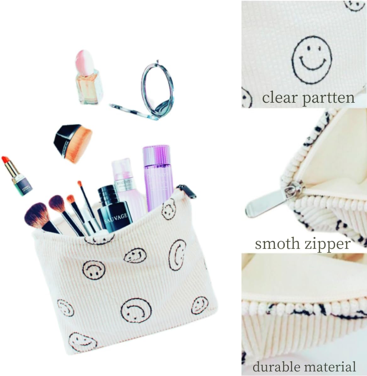 Bolsas de cosméticos para mujer, bolso estético, Beige, Bolsa de cosméticos con cremallera
