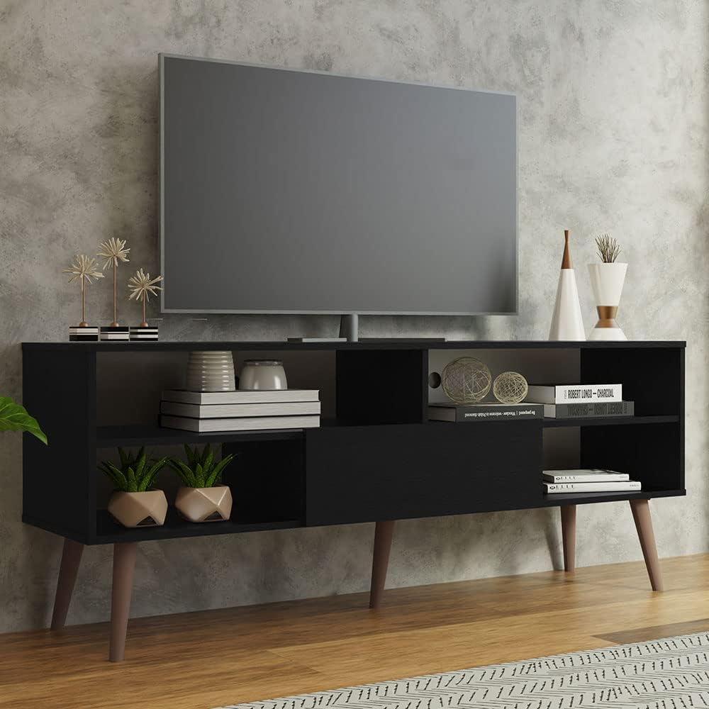 Madesa Moderno soporte de TV con 1 puerta, 4 estantes para televisores de hasta 65 pulgadas, centro de entretenimiento de madera de 23 pulgadas de