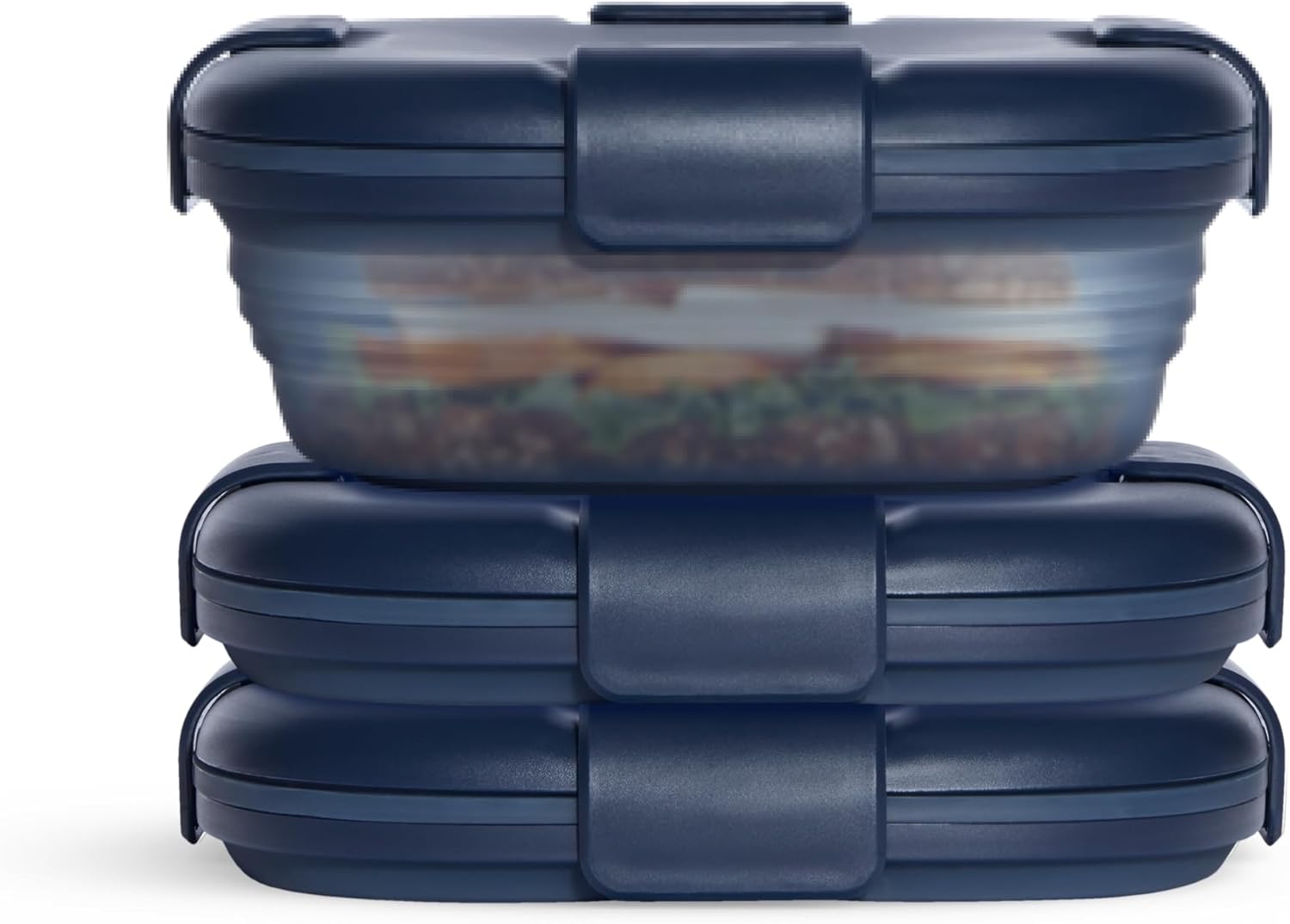 STOJO Caja de sándwich plegable, 3 unidades, mezclilla translúcida, 24 onzas, contenedor de almacenamiento de alimentos reutilizable, cuenco de