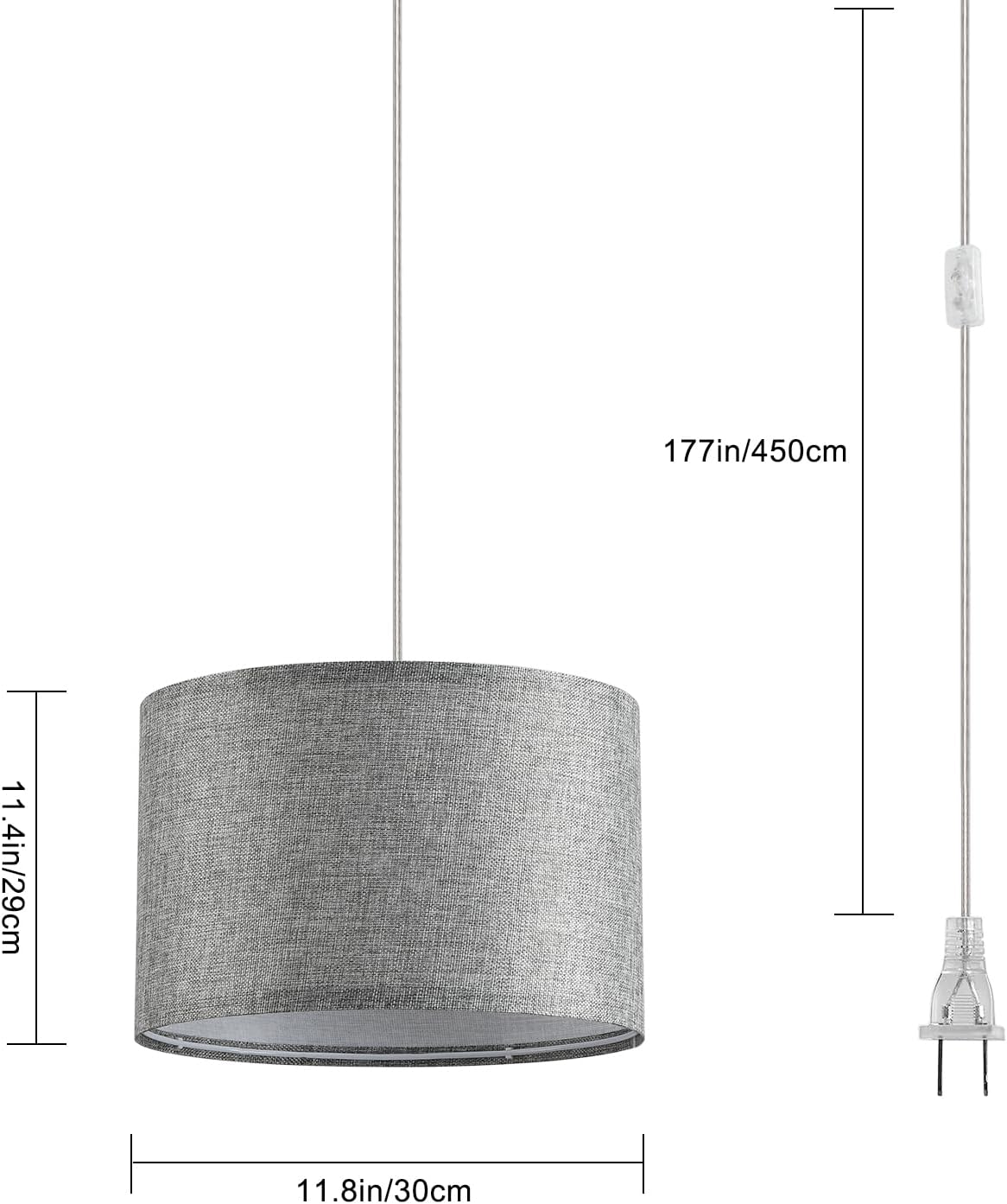 Paquete de 2 lámparas colgantes enchufables, luz colgante con cable transparente de 15 pies, interruptor de encendidoapagado, pantalla de lámpara de