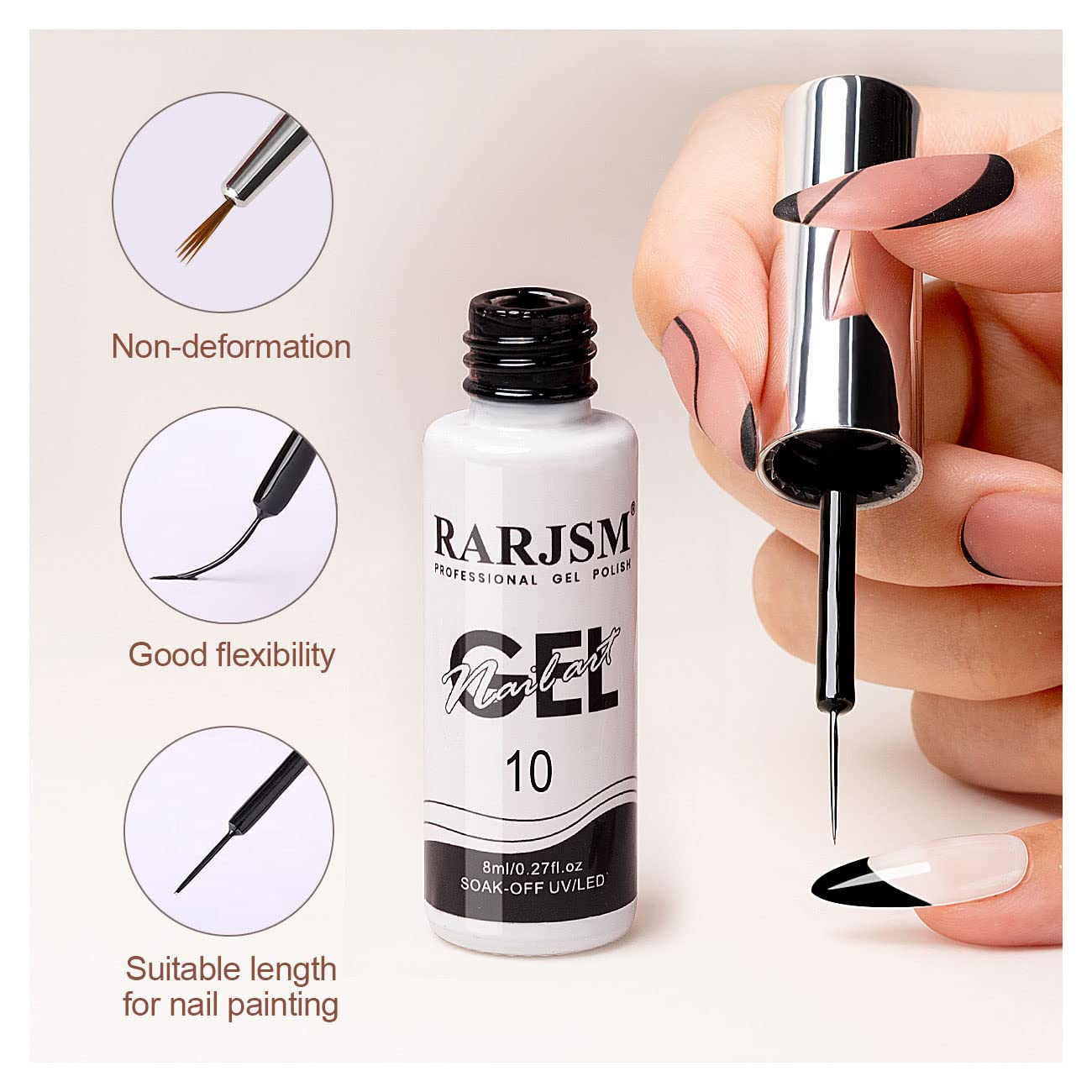 RARJSM Gel de arte de uñas, esmalte de gel delineador, esmalte de uñas de gel pintado negro y blanco, juego de 2 esmaltes de uñas de gel pintados,