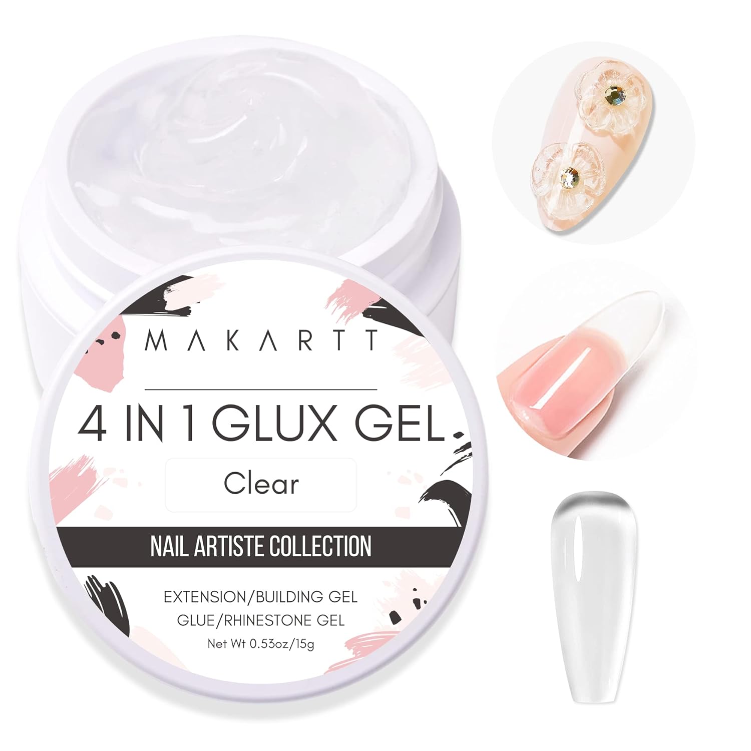 Makartt 4 en 1 Glux Gel Clear Solid Nail Extension Gel Constructor de Uñas Gel Constructor de Uñas de 0.5 fl oz UV Paquete de pegamento de uñas con