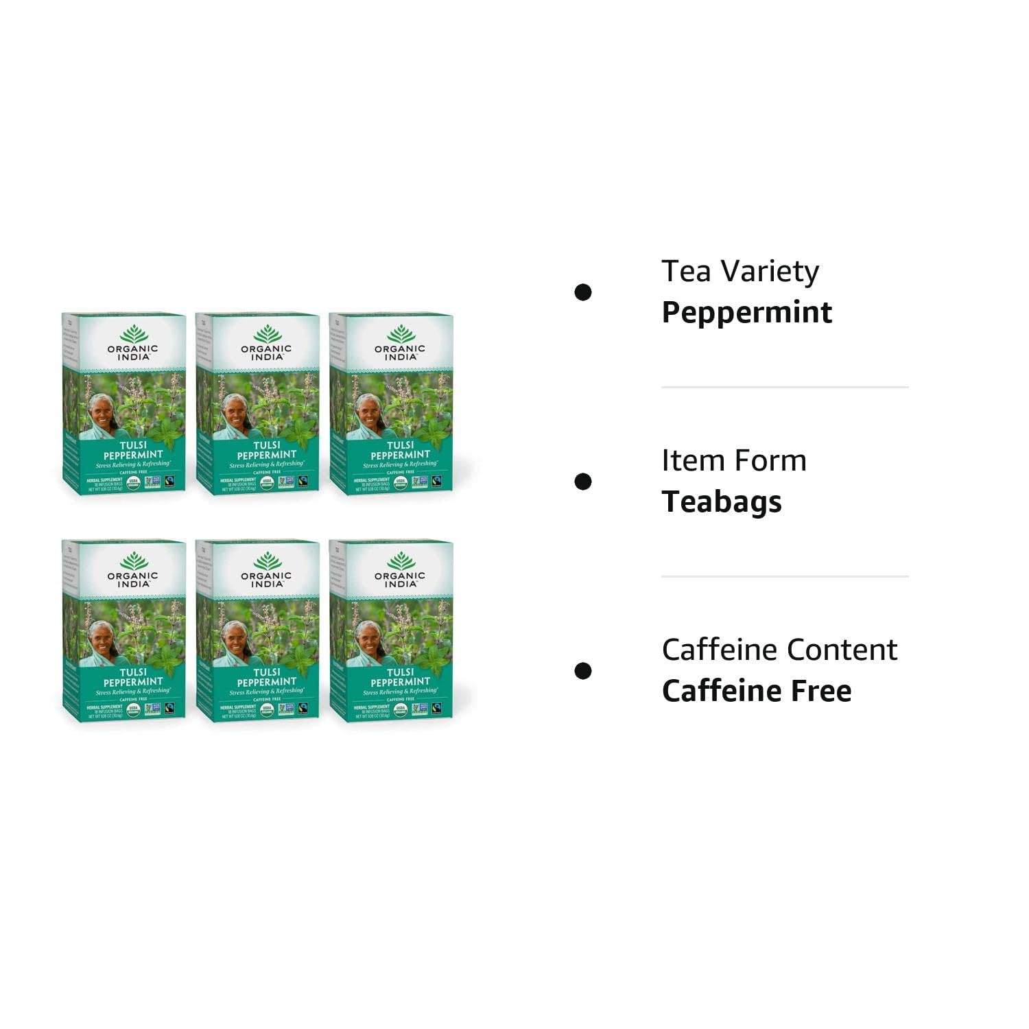 Organic India – Té orgánico de Tulsi, té de hierbas, 18 bolsas de infusión. paquete de 6