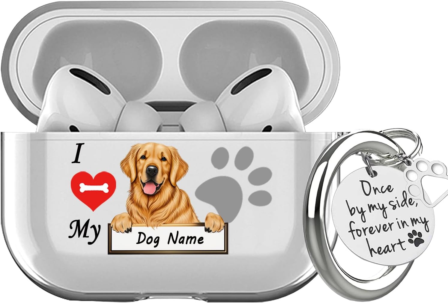 VNGDA Funda transparente personalizada con nombre de mascota I Love My Golden Retriever Dog Haedphone para Apple AirpodS Pro 21 y 3 generación,