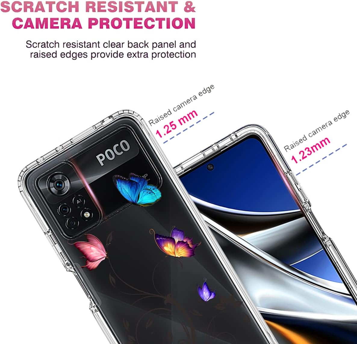 Vavies Funda para Poco X4 Pro 5G, 2201116PG Funda con protector de pantalla de vidrio templado, cuerpo completo transparente con diseño floral,