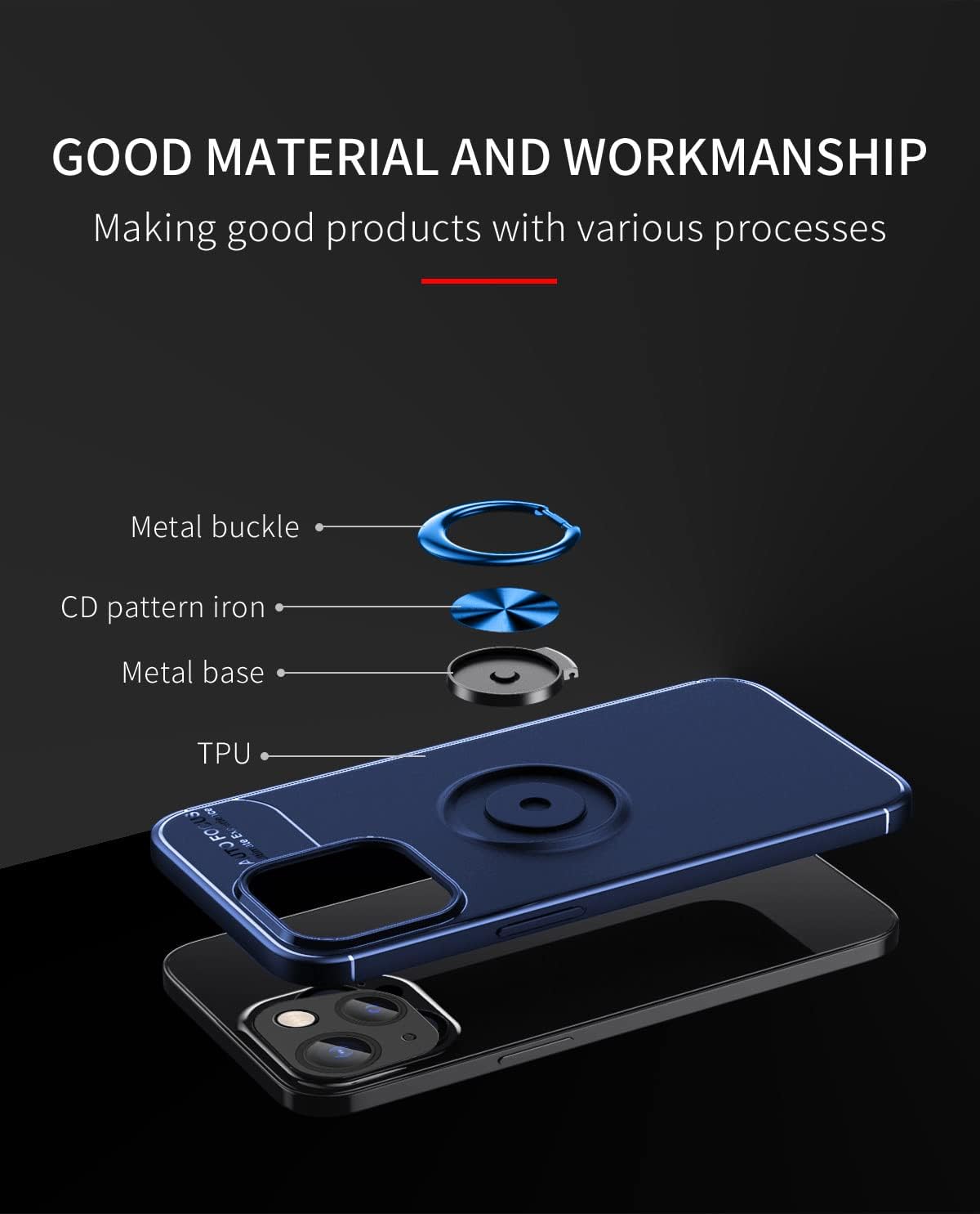 Asuwish Funda de teléfono para iPhone 13 de 6.1 pulgadas con protector de pantalla de vidrio templado y soporte de anillo híbrido, accesorios de
