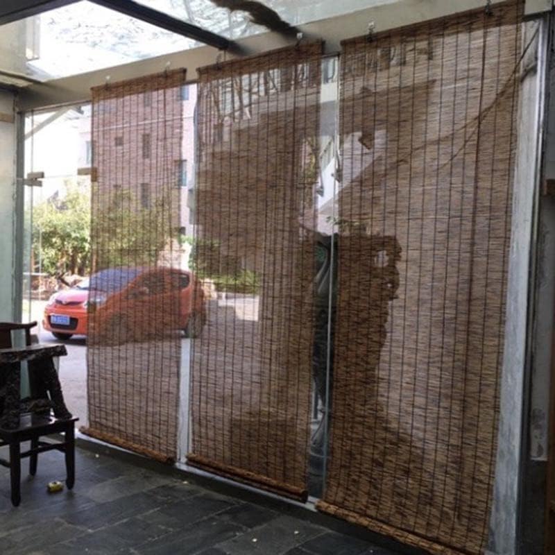 Persianas enrollables de bambú con filtro de luz para ventanas, persianas de ratán sin cordones, persianas retro para interiores y exteriores,
