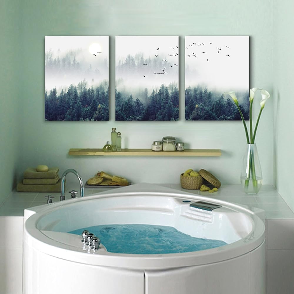 Lapremoly Canvas Wall Art For Living Room Wall Decorations For Bedroom Office Wall Decor Pictures Foggy Forest Trees Landscape Wall Paintings