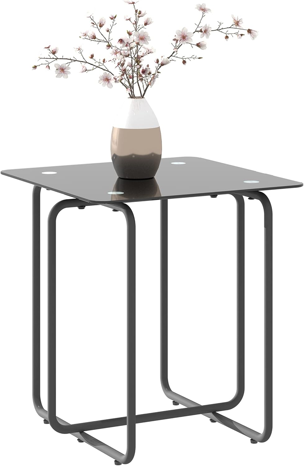 Mesa auxiliar moderna de cristal templado para sala de estar, dormitorio, color negro