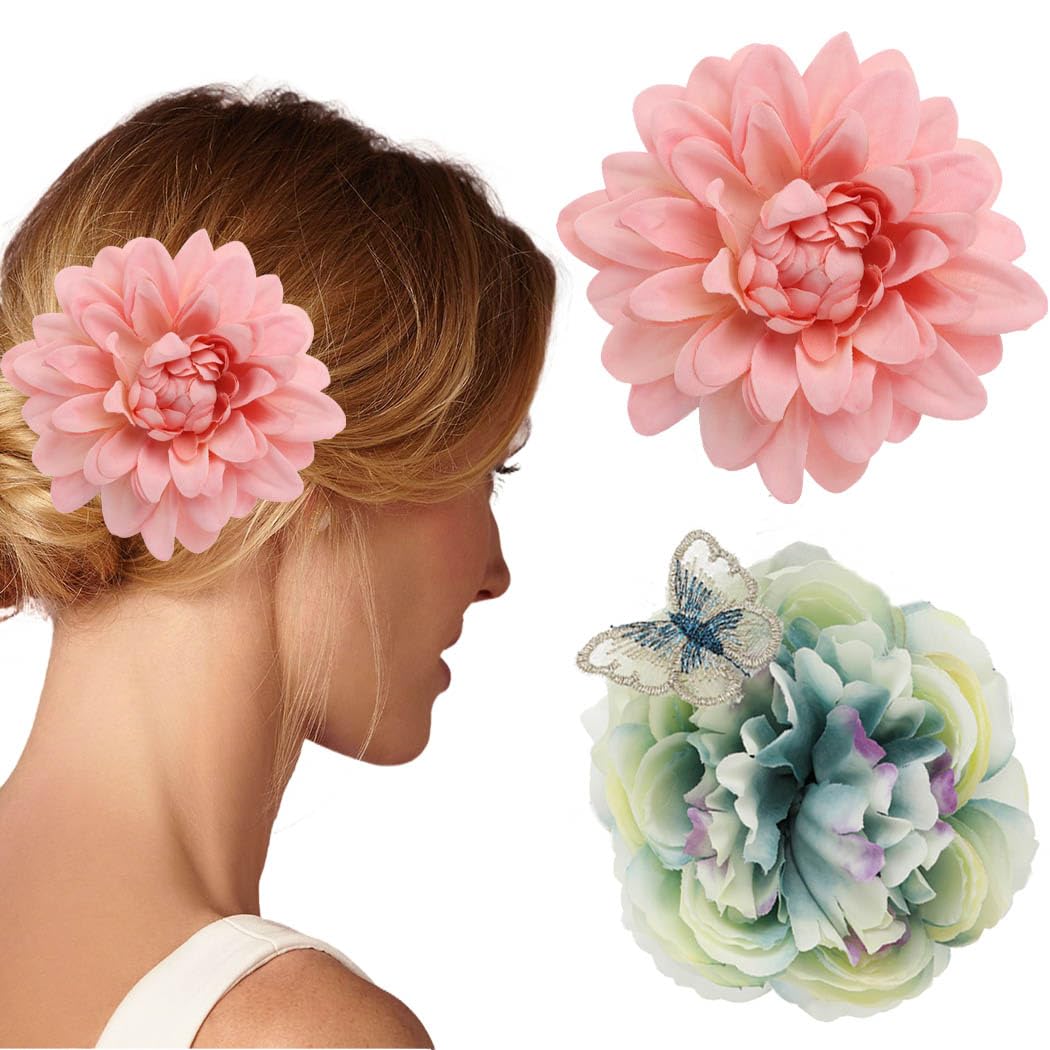 Haomye Pinzas para el cabello de flores, horquillas artificiales, horquilla floral, pasadores de pelo de dalia, accesorios hawaianos para dama de