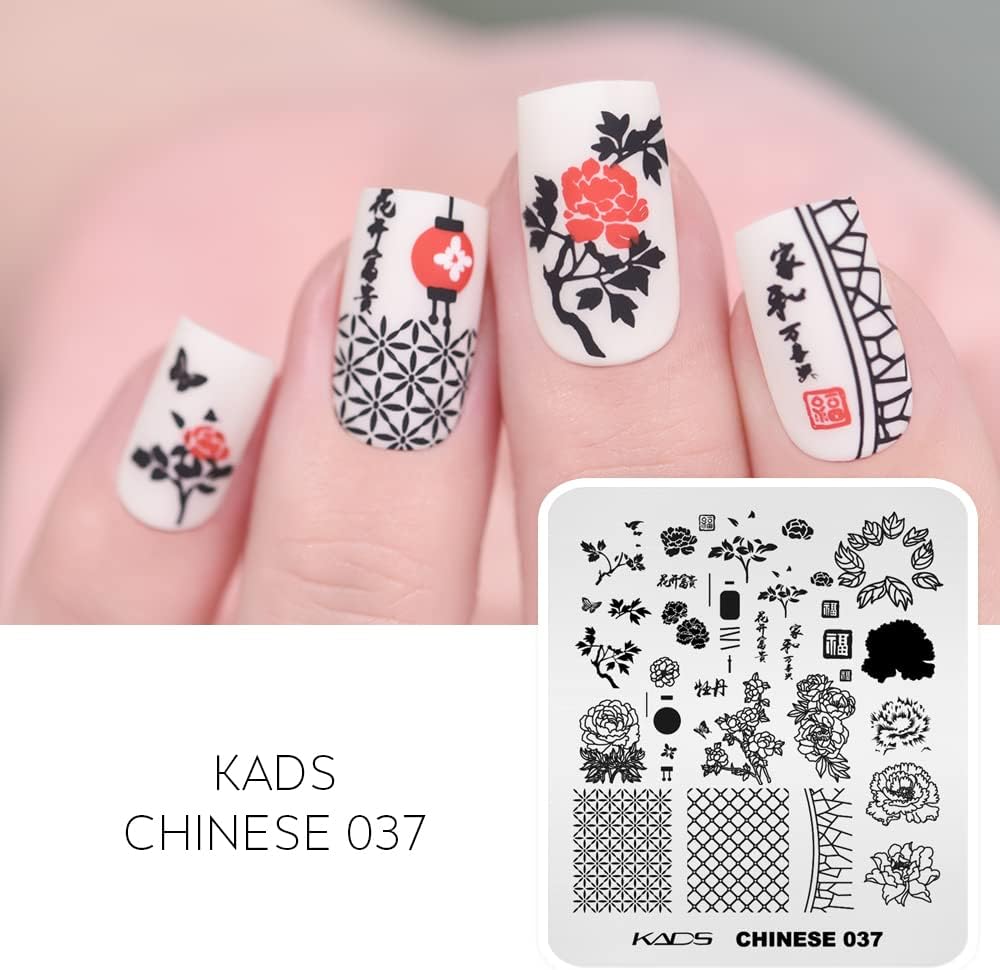 Rolabling Placas de estampado de uñas Poemas chinos Serie de estilo de flores Plantilla de estampado de uñas Placa de imagen Arte de uñas