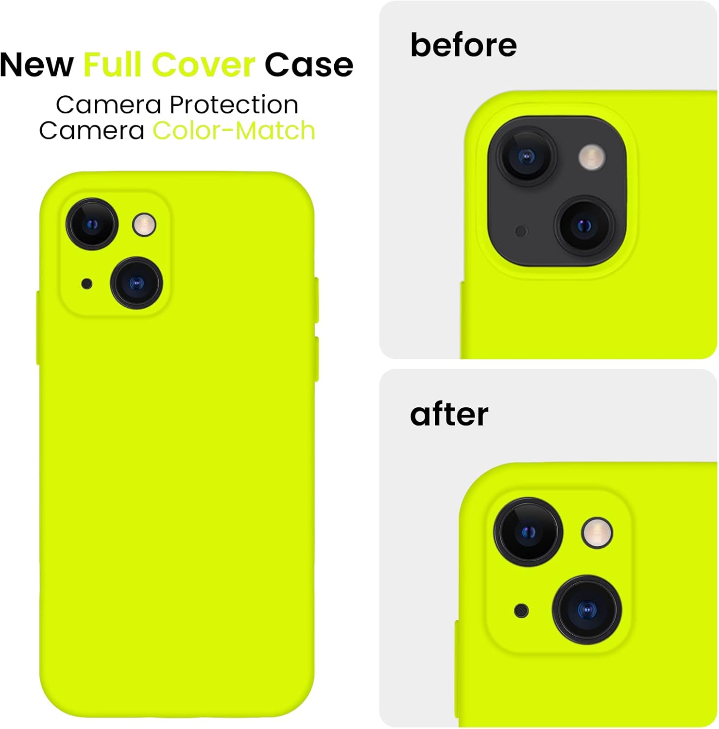 FireNova Funda diseñada para iPhone 13, funda de silicona mejorada protección de cámara con 2 protectores de pantalla, forro interior de microfibra