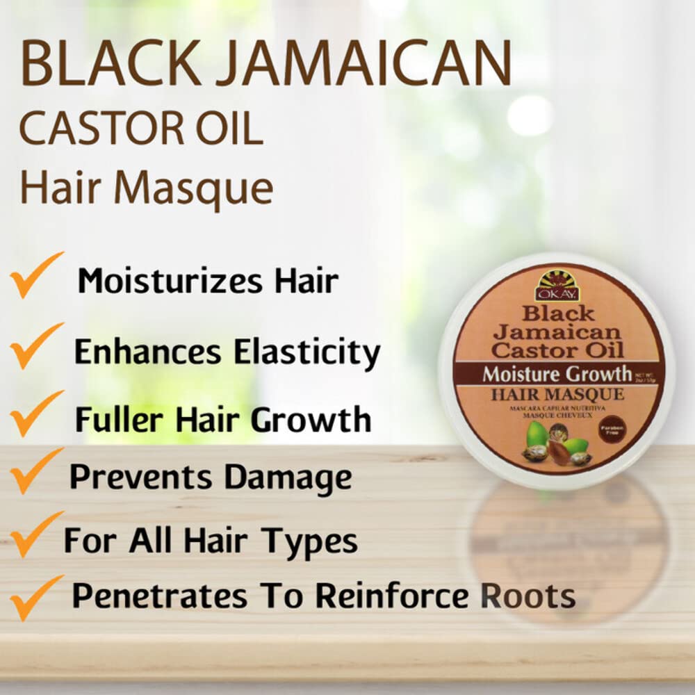 OKAY Máscara para el cabello con aceite de ricino jamaicano negro, para todo tipo de cabello y texturas, evita daños para un crecimiento máximo,