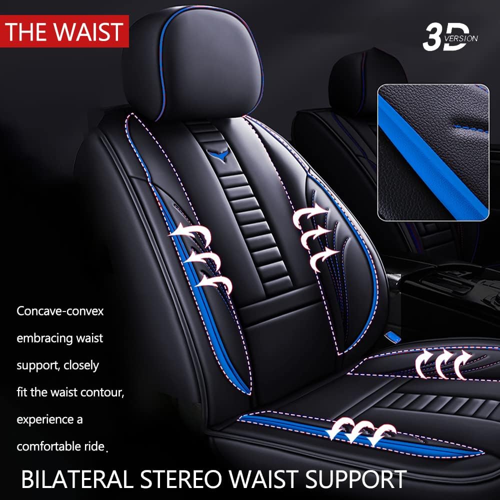 Fundas de asiento delantero para Nissan Titan 2009-2023, protección de banco frontal 3D compatible con bolsa de aire lateral, línea negra y azul