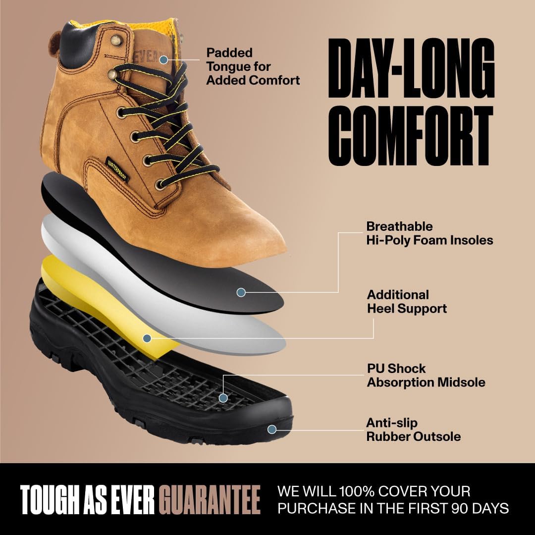 Botas de trabajo impermeables para hombre, punta suave, cuero impermeable de 6 pulgadas, forro aislante, botas de trabajo ultra secas, botas de