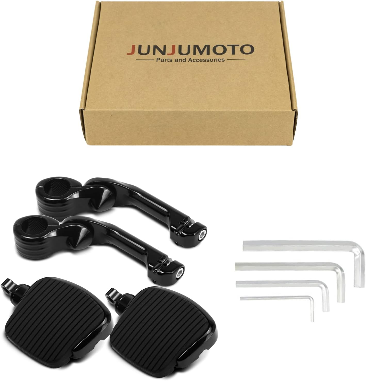 Kit de montaje y mini estribo largo en ángulo para Harley Touring Street Glide Road King Dyna Softail con protector de motor de 1.25 pulgadas (negro)