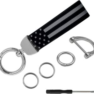 Llavero de automóvil con bandera estadounidense con traje de aleación de zinc, llavero universal de cuero para hombres y mujeres (plateado) Llavero de automóvil con bandera estadounidense con traje de aleación de zinc, llavero universal de cuero para hombres y mujeres (plateado)