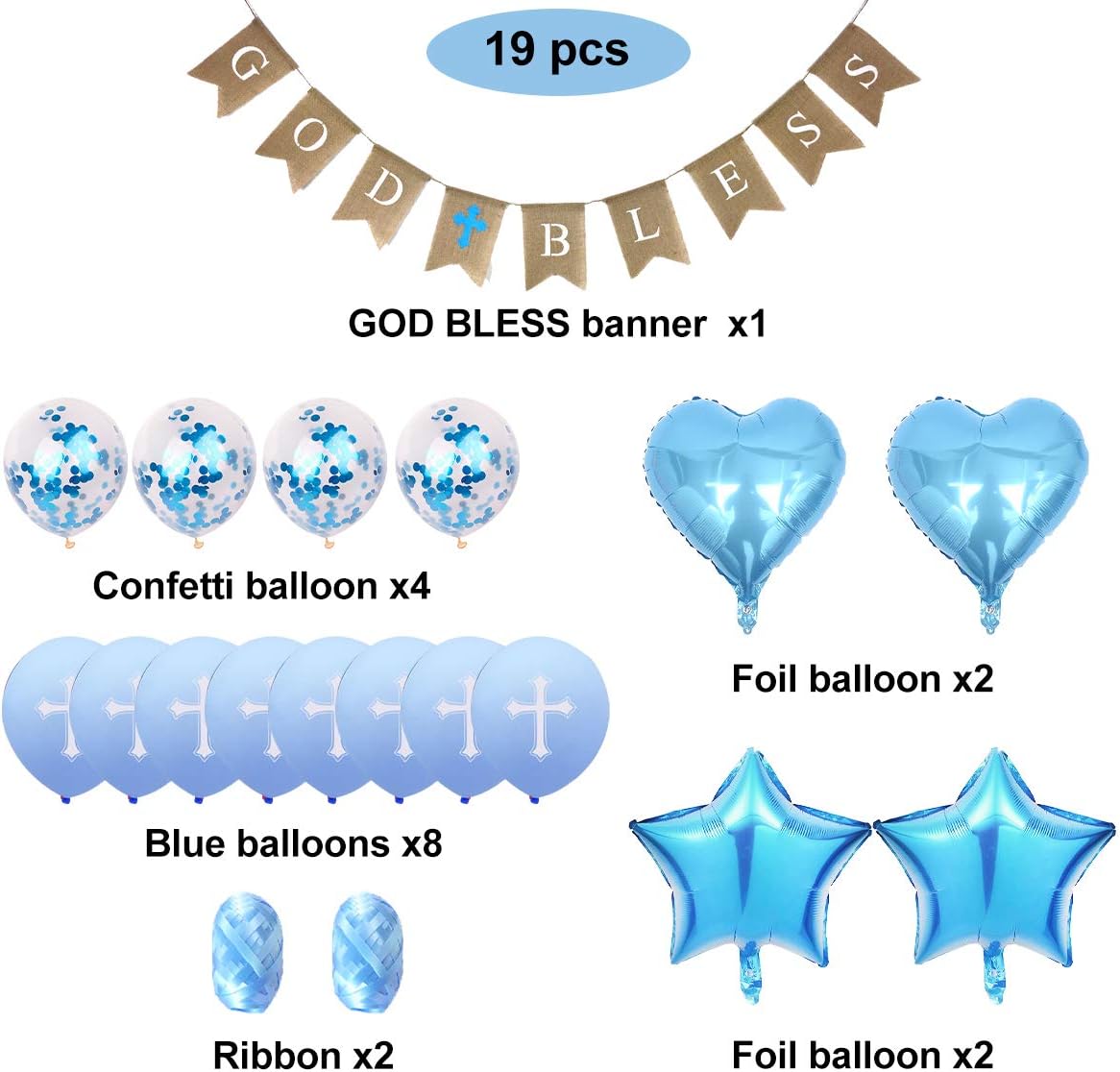 Banner de bautismo con texto en inglés God Bles, decoraciones de bautismo para niño, globos de confirmación, globos de primera comunión, globos