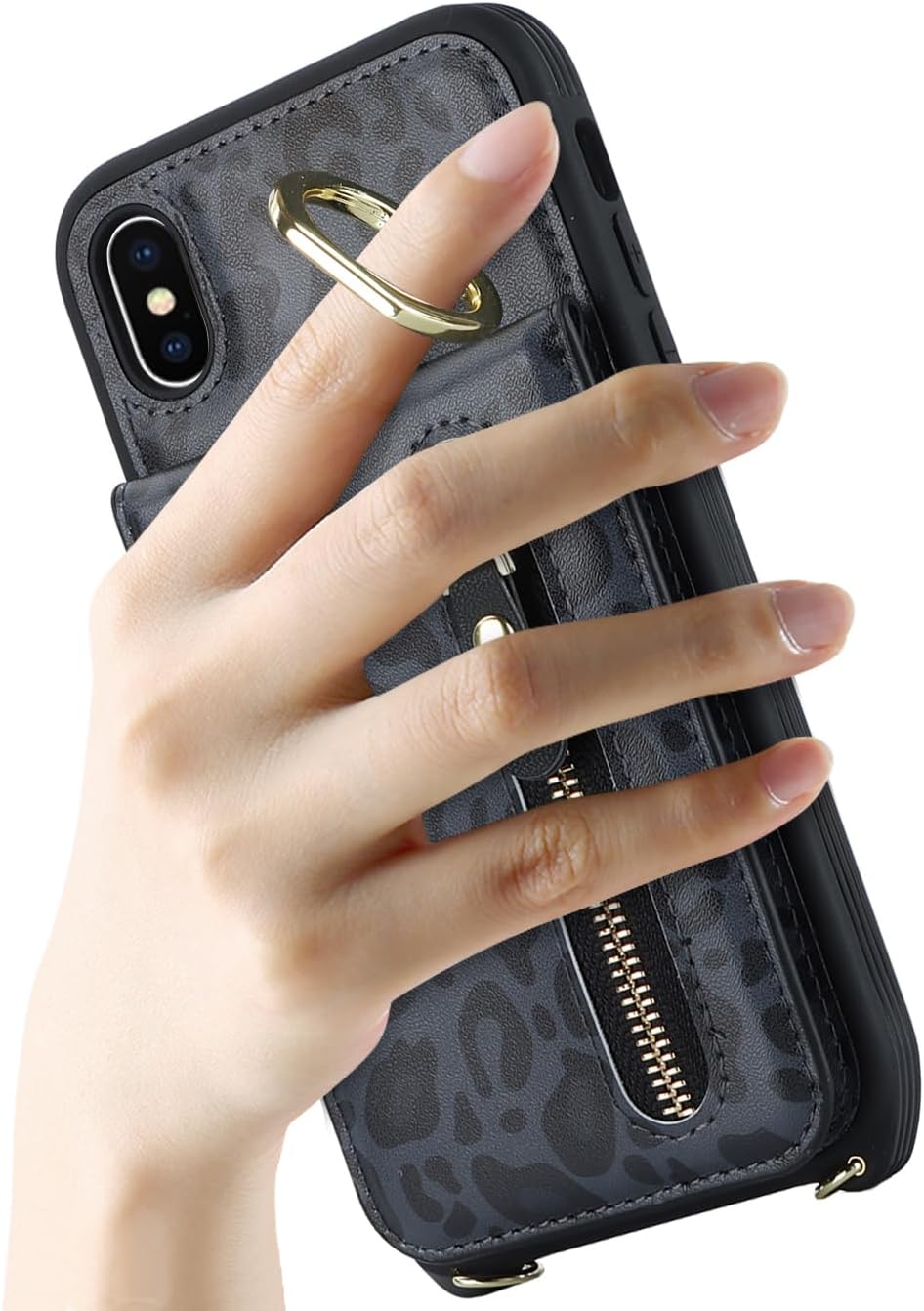 Funda para iPhone Xs Max con tarjetero para mujer, iPhone Xs Max con correa y ranuras para tarjetas de crédito, bandolera con cremallera y función