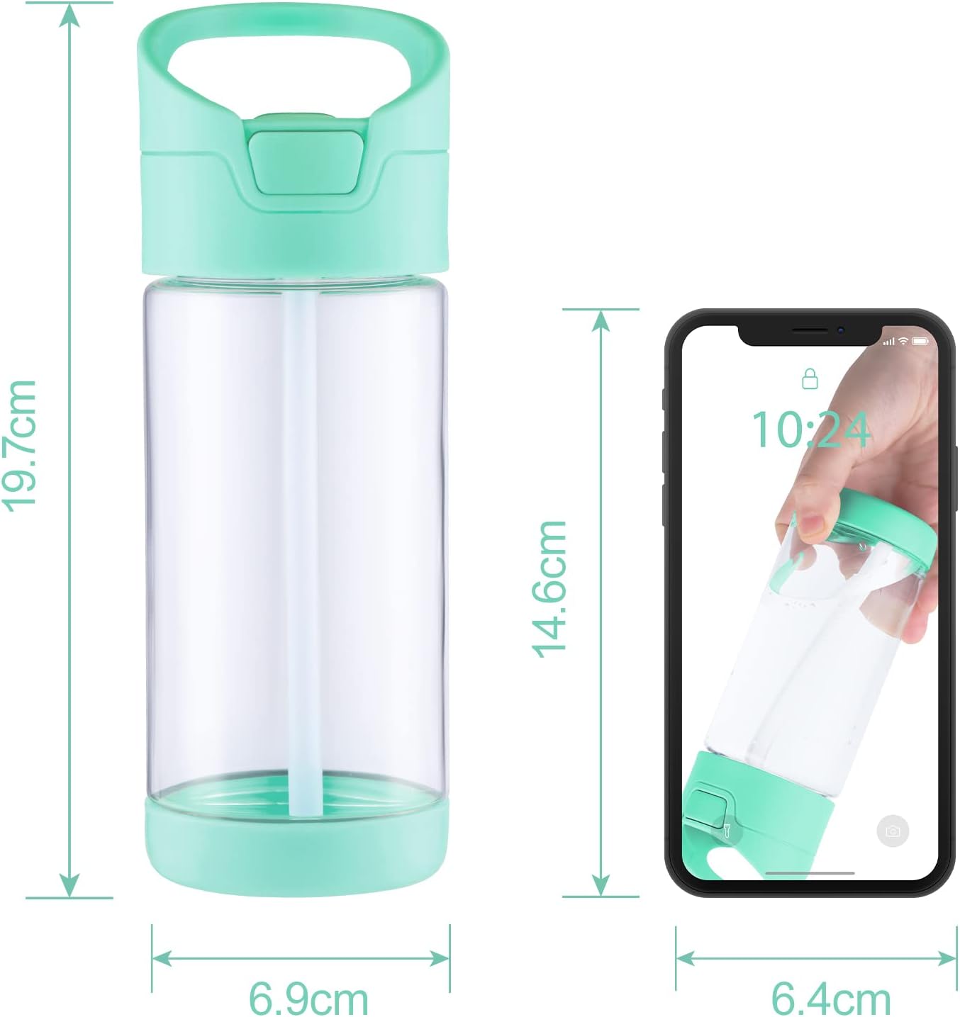 wedrink Botella de agua para niños con pajilla, sin BPA, Tritan a prueba de fugas, botella de agua deportiva para la escuela (12 onzas, verde)